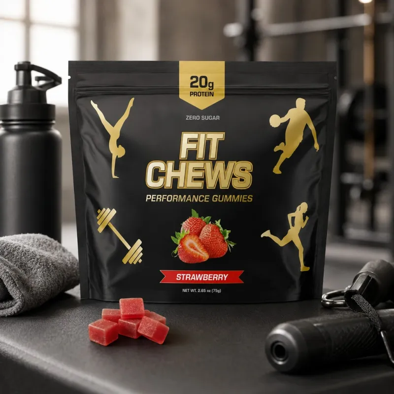 The Fit Chews pouch mockup inside the Dough app